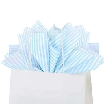 Flexicore Packaging Light Blue Pin Stripe Print Gift Wrap Tissue Paper Size: 15 Inch X 20 Inch | Count: 50 Sheets | Color: Light Blue Pin Stripe
