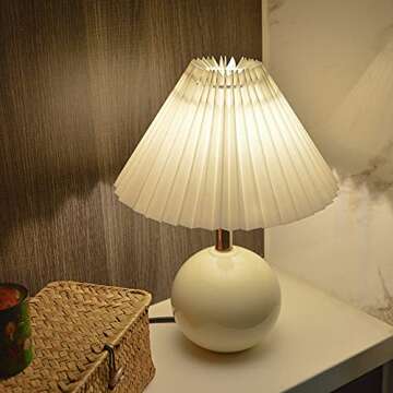 Aurora Lighting Round Ceramic Table Lamp and White Shade Creamy-White Base for Living Room Bedroom H...