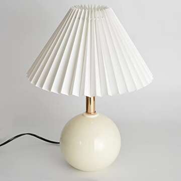 Aurora Lighting Round Ceramic Table Lamp and White Shade Creamy-White Base for Living Room Bedroom House Bedside Nightstand Home Office Entryway Family