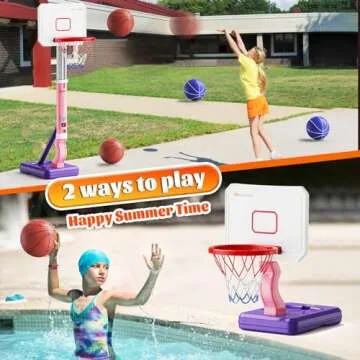 SJIADA Toddler Basketball Hoop，Height Adjustable Kids Basketball Hoop for Indoor Outdoor，Pink- Mini Pool Basketball Hoop with 4 Balls, Outdoor Toys for Backyard Game for Kids 3 4 5 6 7 8 Years Old
