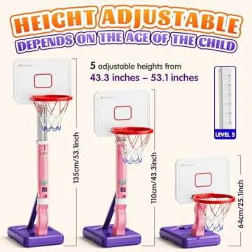SJIADA Toddler Basketball Hoop，Height Adjustable Kids Basketball Hoop for Indoor Outdoor，Pink- Mini Pool Basketball Hoop with 4 Balls, Outdoor Toys for Backyard Game for Kids 3 4 5 6 7 8 Years Old