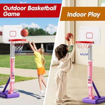 SJIADA Toddler Basketball Hoop，Height Adjustable Kids Basketball Hoop for Indoor Outdoor，Pink- Mini Pool Basketball Hoop with 4 Balls, Outdoor Toys for Backyard Game for Kids 3 4 5 6 7 8 Years Old
