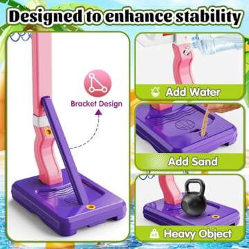 SJIADA Toddler Basketball Hoop，Height Adjustable Kids Basketball Hoop for Indoor Outdoor，Pink- Mini Pool Basketball Hoop with 4 Balls, Outdoor Toys for Backyard Game for Kids 3 4 5 6 7 8 Years Old