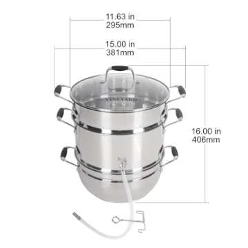 VINEYARD Deluxe Stainless Steel Steam Juicer & Roaster Set - Induction Friendly, Tempered Glass Lid, Cool-Touch Handles, 8 Quart Capacity