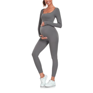 EastElegant Maternity Seamless Yoga Jumpsuits Women's One Piece Workout Bodysuits Ribbed Square Neck...