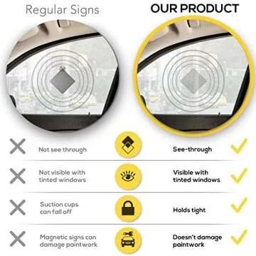 Baby On Board Signs, Car Essentials - Baby On Board Sticker - 2 Pack, 5" by 5" - Bright Yellow and See-Through When Reversing - Best Safety Signs - Non Magnet - Durable Strong Adhesive