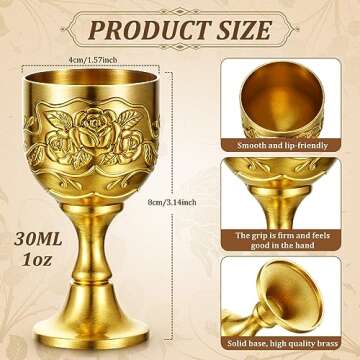 Nosiny 24 Pcs Mini Chalice Goblet Vintage Gold Goblet Copper Wine Goblet Small Chalice Cup Medieval Wine Glasses Zinc Alloy Flower Embossed Shot Glasses for First Communion Altar Drinking (1 oz)
