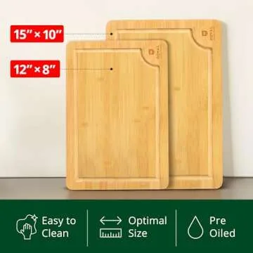 ROYAL CRAFT WOOD Premium Bamboo Cutting Boards - Versatile Meal Prep & Serving Essentials (2 Pcs)
