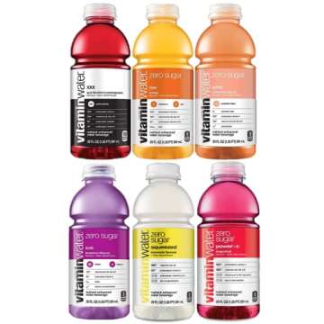 Vitamin Water Zero Sugar | Tasters Edition 6 Pack, 20oz Bottles. Vitamin Water Variety - with Bay Area Marketplace Napkins