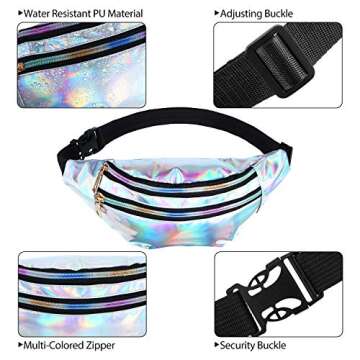 Frienda 2 Pieces Holographic Fanny Pack for Women Colorful Sport Waist Bag Pack(Shiny Silver, Pink)