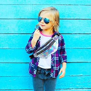 Frienda 2 Pieces Holographic Fanny Pack for Women Colorful Sport Waist Bag Pack(Shiny Silver, Pink)