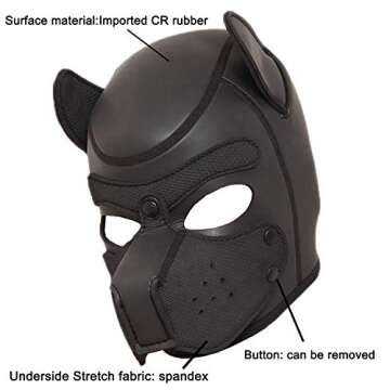 Neoprene Bondage Fetish Puppy Mask - Full Face Breathable Restraint Hood for BDSM Cosplay