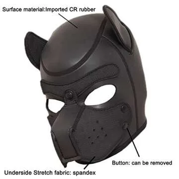 Neoprene Bondage Fetish Puppy Mask - Full Face Breathable Restraint Hood for BDSM Cosplay