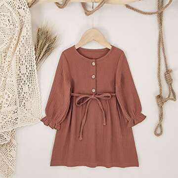 GLIGLITTR Toddler Baby Girl Cotton Linen Dress - Long Sleeve Casual Fall Dress