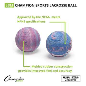 Champion Sports Colored Lacrosse Balls:Multicolor Official Size Sporting Goods Equipment for Professional,College & Grade School Games,Practices & Recreation-NCAA,NFHS and SEI Certified - (Pack of 2)