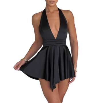 LuFeng Women's Flowy Satin Cocktail Mini Dress - Black