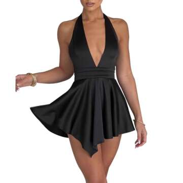 LuFeng Women's Flowy Satin Cocktail Mini Dress - Black