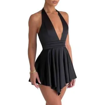 LuFeng Women's Flowy Satin Cocktail Mini Dress - Black