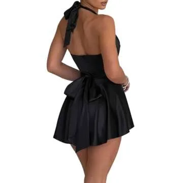 LuFeng Women's Flowy Satin Cocktail Mini Dress - Black