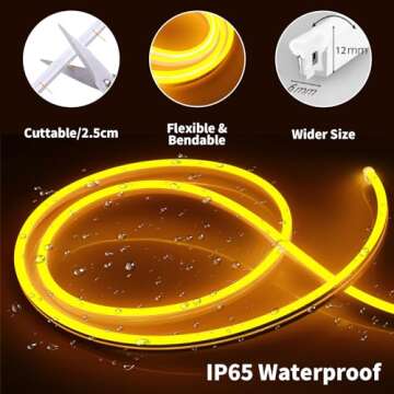 iNextStation Neon Led Strip Lights Yellow, 16.4ft/5m Neon Light Strip 12V Silicone Waterproof Flexib...