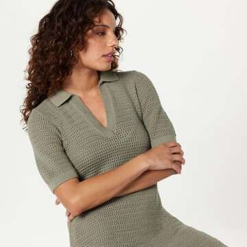 The Drop Women's Melia Collared Crochet Mini Dress Vetiver