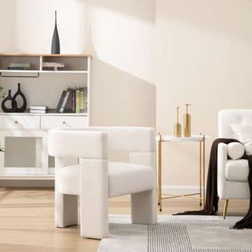 ROCITY Modern Barrel Accent Chair Beige Fabric Chair Upholstered Armchair Comfy Living Room Chair Side Sitting Chair for Bedroom Reading