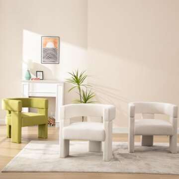 ROCITY Modern Barrel Accent Chair Beige Fabric Chair Upholstered Armchair Comfy Living Room Chair Side Sitting Chair for Bedroom Reading