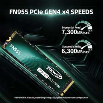 Fikwot FN955 4TB NVMe SSD M.2 2280 PCIe Gen4x4, Up to 7300MB/s, Internal Solid State Drive, Configur...
