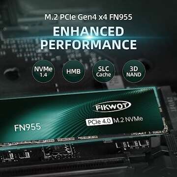 Fikwot FN955 4TB NVMe SSD M.2 2280 PCIe Gen4x4, Up to 7300MB/s, Internal Solid State Drive, Configure TLC Cache, Storage and Memory Expansion for PS5 Laptop Desktop