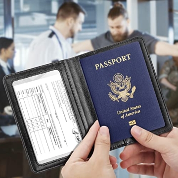 Eoehro Black Passport & Vaccine Card Holder Combo