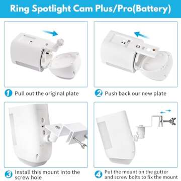 Gutter Mount for Ring Spotlight Cam Plus/Pro (Battery), Weatherproof Metal Mount Bracket for Your Ring Security Camera (White)