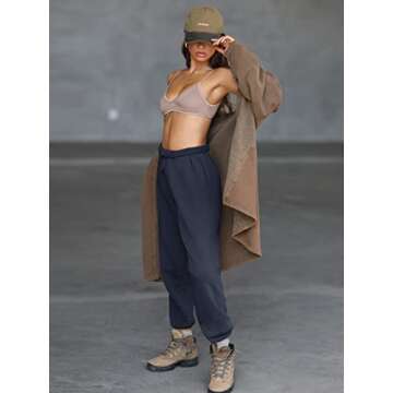 LASLULU Womens Baggy Sweatpants Fleece Lined Cinch Bottom Joggers Pants Winter Warm Workout Running Active Pants(Navy Blue X-Large)