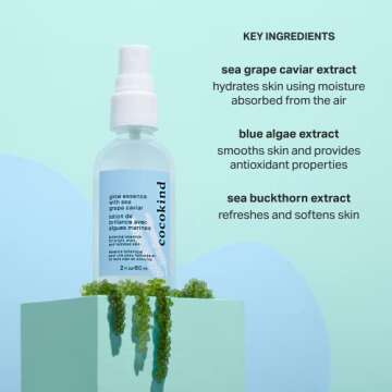 Cocokind Glow Essence with Sea Grape Caviar, Hydrating Primer and Facial Mist, Facial Moisturizer with Sea Buckthorn, Linoleic Acid, and Vitamin E