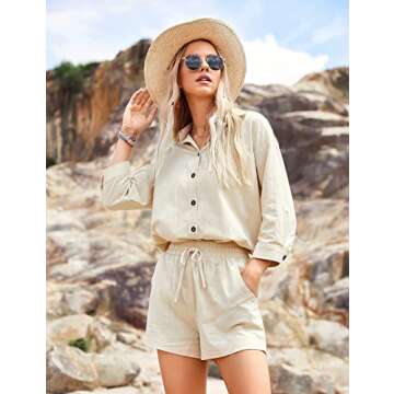 Zeagoo Womens Coordinated Outfit Short Sleeve Sets:2 Piece Casual Sets with Pockets, 01_khaki, Large