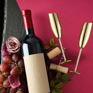 Gold Champagne Flutes (Set of 2) – Unbreakable Stainless Steel, Elegant Wedding & Anniversary Glas...