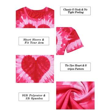 Valentine Shirts for Women Tie Dye Heart T Shirt Valentine's Day Tee Shirt Casual Lover Gift Short Sleeve Tops