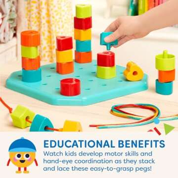 Battat – Toddler Peg Board – Stacking Peg Board Set – Fine Motor Skills Toy – Therapy Toy, 31 Pcs – 2 Years + – Count & Match Pegboard