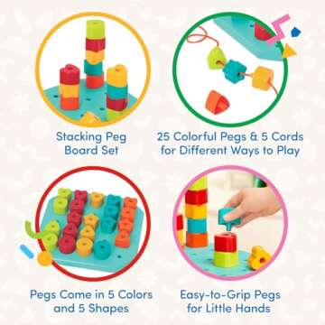 Battat – Toddler Peg Board – Stacking Peg Board Set – Fine Motor Skills Toy – Therapy Toy, 31 Pcs – 2 Years + – Count & Match Pegboard
