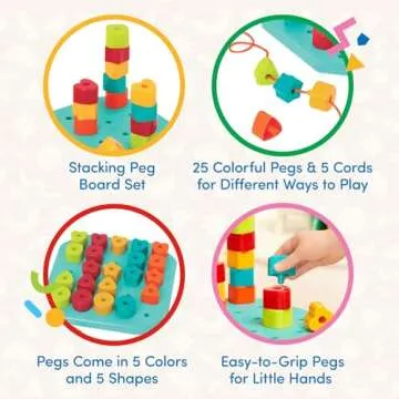 Battat – Toddler Peg Board – Stacking Peg Board Set – Fine Motor Skills Toy – Therapy Toy, 31 Pcs – 2 Years + – Count & Match Pegboard