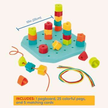 Battat – Toddler Peg Board – Stacking Peg Board Set – Fine Motor Skills Toy – Therapy Toy, 31 Pcs – 2 Years + – Count & Match Pegboard