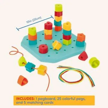 Battat – Toddler Peg Board – Stacking Peg Board Set – Fine Motor Skills Toy – Therapy Toy, 31 Pcs – 2 Years + – Count & Match Pegboard