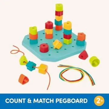 Battat – Toddler Peg Board – Stacking Peg Board Set – Fine Motor Skills Toy – Therapy Toy, 31 Pcs – 2 Years + – Count & Match Pegboard
