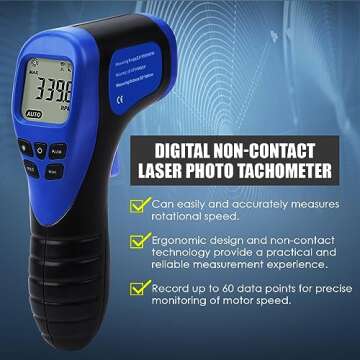 Laser Photo Tachometer Motor Speed Gauge Tester Non-Contact RPM Meter Motor Speed Gauge Gun - Accura...