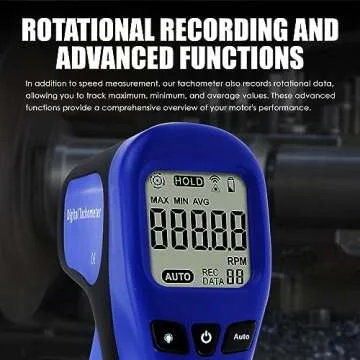 Laser Photo Tachometer Motor Speed Gauge Tester Non-Contact RPM Meter Motor Speed Gauge Gun - Accurate RPM Measurement with Rotational Record (Digital Tachometer)