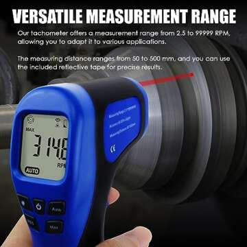Laser Photo Tachometer Motor Speed Gauge Tester Non-Contact RPM Meter Motor Speed Gauge Gun - Accurate RPM Measurement with Rotational Record (Digital Tachometer)
