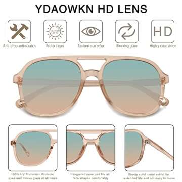 YDAOWKN Retro Square Aviator Sunglasses for All