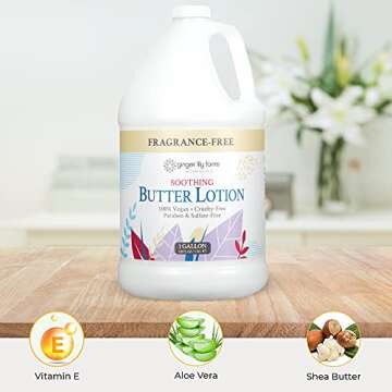 Ginger Lily Farms Botanicals Soothing Butter Lotion for Dry, Sensitive Skin, 100% Vegan & Cruelty-Free, Fragrance Free, 1 Gallon (128 fl oz) Refill (pack of 1)