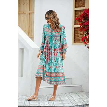 R.Vivimos Floral Midi Dress for Women - Stylish Boho Look