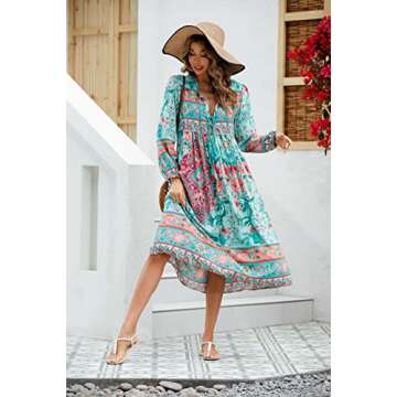R.Vivimos Floral Midi Dress for Women - Stylish Boho Look