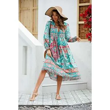 R.Vivimos Floral Midi Dress for Women - Stylish Boho Look